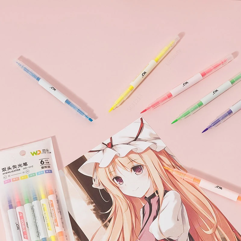 6 cores/conjunto cabeça dupla  - Pastel Highlighter Set Double Ended avaliação e preço